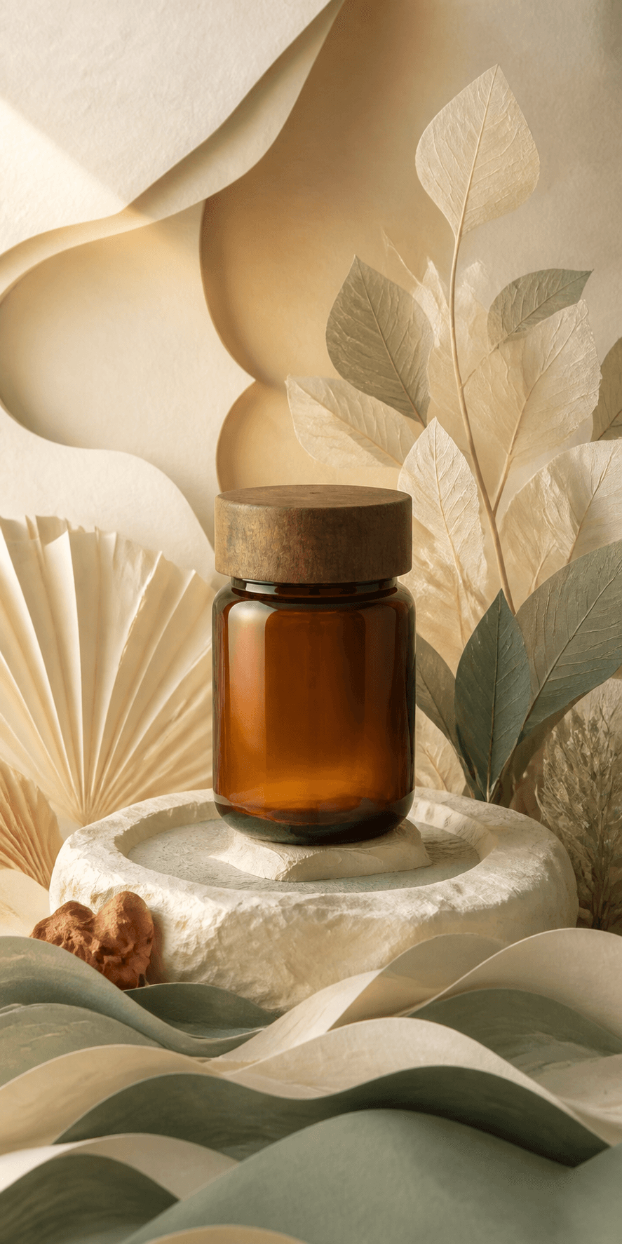Wellness product inside a handcrafted paper world