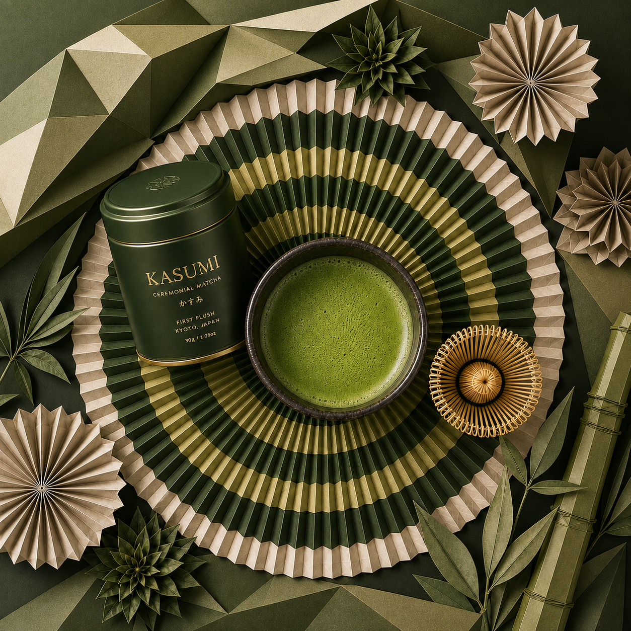KASUMI square top-view ceremonial matcha ritual
