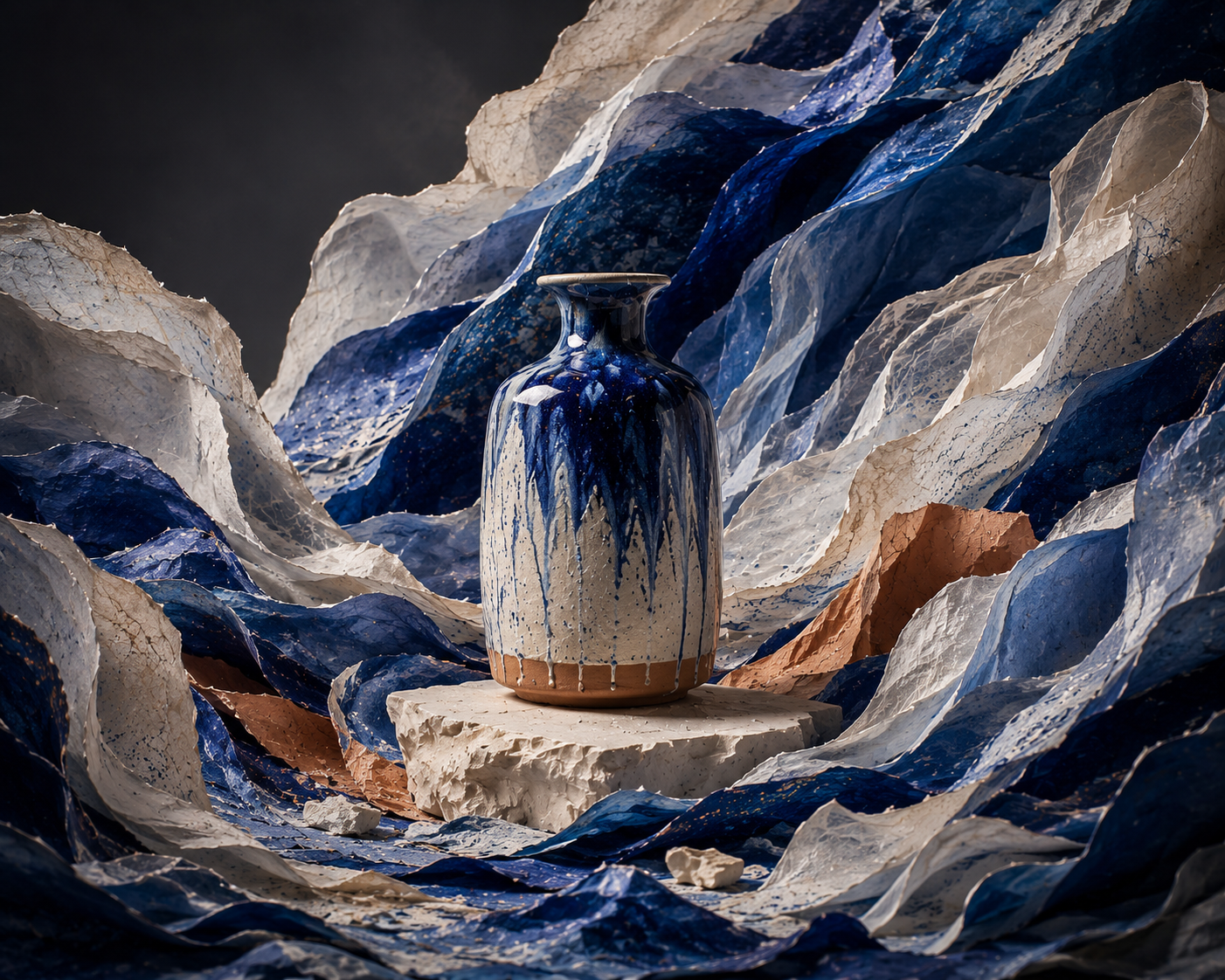NAMI 5:4 ceramic vessel concept hero inside a mineral paper world