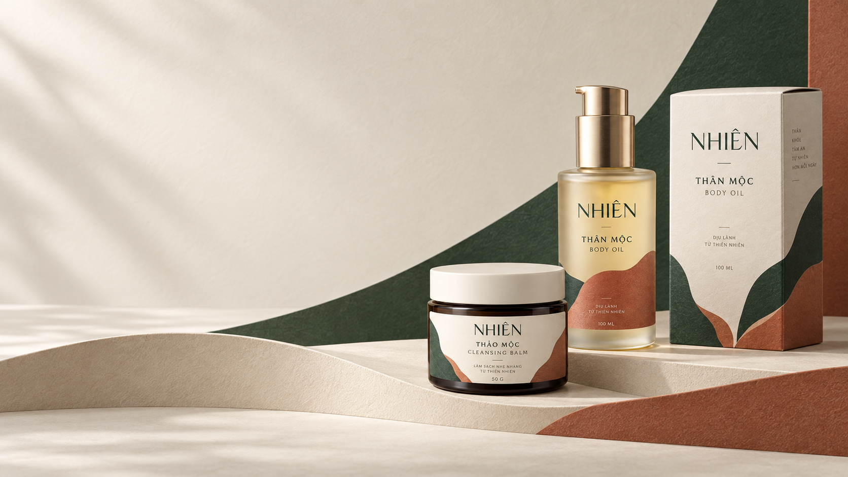 NHIÊN body-care duo inside a Returning Ritual paper world